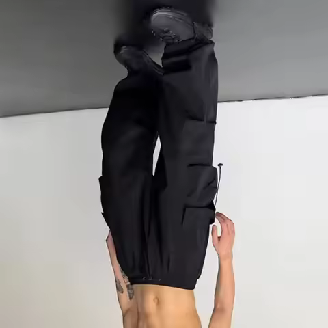 Men Baggy Cargo Pants Solid Color Cargo Pants Loose Fit Jogger Trousers With Side Pockets For Street