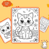 Set of 50/25/10 coloring pages, coloring pages for children, Cat & Kitten image, A4, A5 regular 70gs