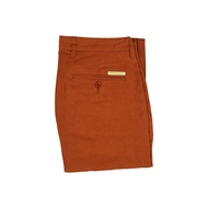 Hazard กางเกงทำงานขายาวมีลายไม่มีจีบ ผ้า Linen(ลินิน) สีส้มเข้ม