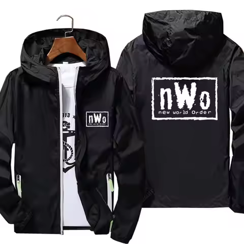 NWO New World Order Wrestling Men's Zipper Thin Windbreaker Bomber Hooded Jacket Male Hip Hop Pilot 