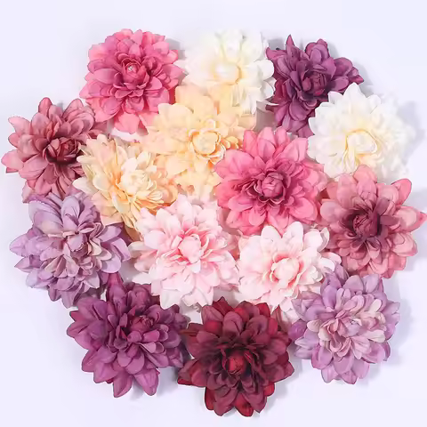 2/5Pcs Dahlia Flower Heads Artificial Flower For Home Decor Fake Flowers Wedding Party Wreath Silk D