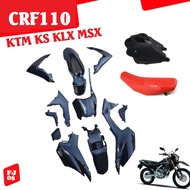 ชุดสีวิบาก110CC แฟริ่งวิบาก CRF110 TTR110 ใส่ได้กับ Msx125 Dash Tena Nova Ksr Klx (ชุดสีดำเงา+เบาะสี