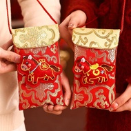 Good Lucky New Year Blessing Lucky Red Envelopes Embroidery Crossbody Plush Envelope Chinese O3c5