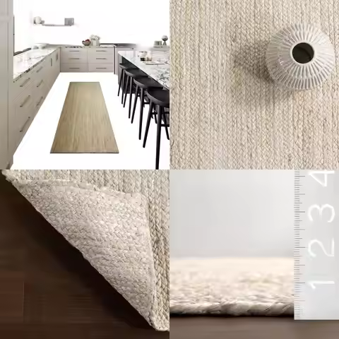 Rigo Jute 2x14 Area Rug, Off-White, Solid Farmhouse Style, Natural Fiber, Suitable for Various Rooms