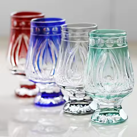 Hand Cut Cobalt Edo Kiriko Whiskey Tasting Glass Crystal Brandy Snifter Cup Luxury Cognac Glassware