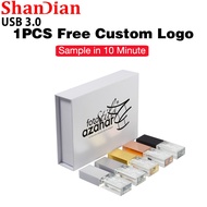 SHANDIAN Crystal USB 3.0 Flash Drive 128GB 1 PCS Free Custom Logo Pendrive 64GB 3D Laser Flashdrive 