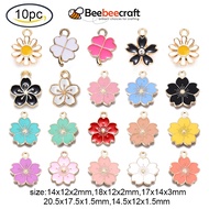 Beebeecraft 10pcs Alloy Enamel Pendants Sakura Flower/Clover  Light Gold for Jewelry Making