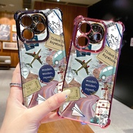 for Xiaomi Redmi Note 14 13 Pro 5G 4G 12 13C 14C Ticket Plane Clear Plating Case Anti Drop Cover