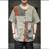 T Tang suit Men Chinese Short-Sleeved Shirt Youth Hanfu Ancient Beggar Clothes Casual Retro Layman C