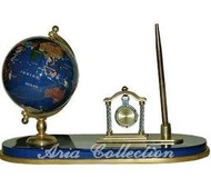寶石地球儀 時鐘 筆座 卓上擺飾 世界地圖  天然玉石 L012-GC-110