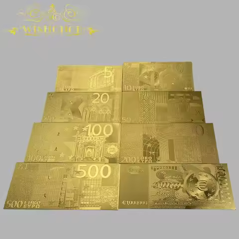 8pcs/Set New Euro Banknote 5 10 20 50 100 200 500 1000 1 Million Euro Gold Banknote in 24K Gold For 