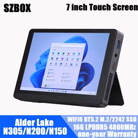 SZBOX 7" Touch Screen Tablet Mini PC Intel N305 N200 N150 LPDDR5 16GB SSD Win11 WiFi6 Portable Deskt
