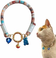 HADESS Cat Collar with Bell is Bohem, Evil eye beads for girls and boys cats, cord accessory with ch