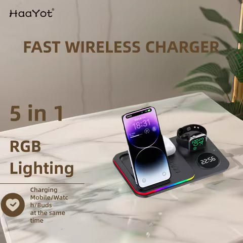 5 in 1 Wireless Charger For Apple Watch iPhone,Fast Charging Dock Station For Samsung Galaxy Phones 