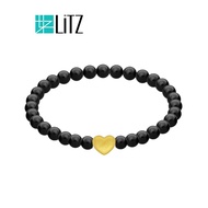 [SPECIAL] LITZ 999 (24K) Gold Love Charm With Agate Bracelet 爱心手绳 EPC0893-AB <0.14g+/->