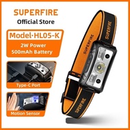 SUPERFIRE HL05K Powerful LED Headlamp Yellow/White Light Camping Lantern Motion Sensor Rechargeable 