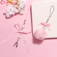 DEWDROP​ Y2K Phone Chain, Y2K Pink Hairball Mobile Phone Lanyard, Keychain Sweet Ribbon Ballet Shoes