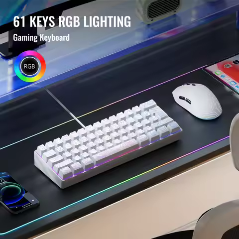 60% gaming keyboard, numeric keypad and mouse set. The mini gaming keyboard has 61 keys and features