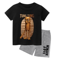 TUNG TUNG SAHUR 5 Children's Short Sleeve T-Shirt Top Set BAJUMURAHVIRAL