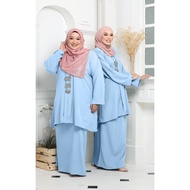 Baju Kurung Kebarung Baby Blue Biru Ironless Saiz S - 5XL Loose Plus Size Ready Stock Raya Sale Baju Raya 2024 Viral
