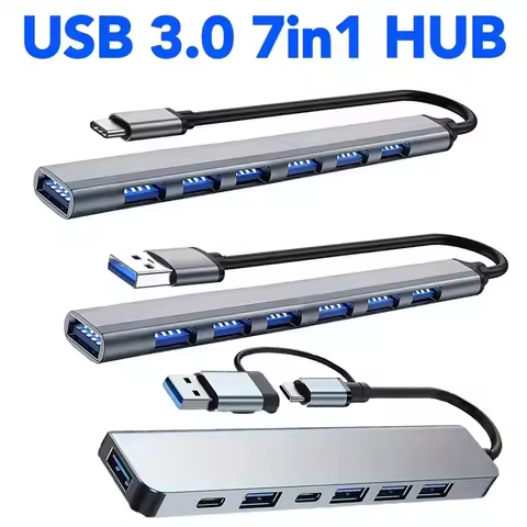 7 In 1 USB 3.0 HUB Type C Hub Expander OTG Adapter 7 Port USB3.0 With USB C High Speed Data Transfer