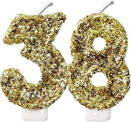 2.8" Gold Glitter Number Candles 38th 83rd Birthday Gifts for Women Men Birthday Decorations Birthda