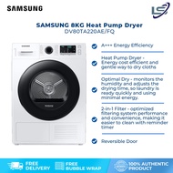 SAMSUNG 8KG Heat Pump Dryer DV80TA220AE/FQ | LED Display | Smart Check | Child Lock | Language Setti
