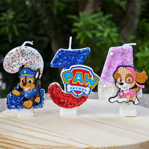 Cute Paw Patrol Candle 0-9 Number Anime Paw Patrol Kids Birthday Character Party Cake Decoration Bab