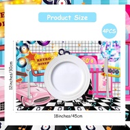 1950’s Theme Place Mats Set of 4, 50’s Rock and Roll Rodeo Diner Home Decor, Rodeo Non-slip Washable