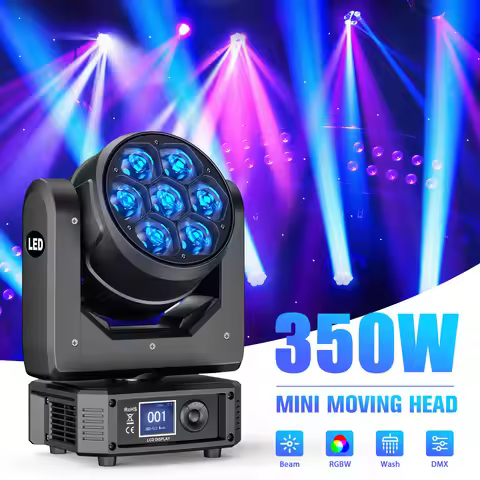 Fieryzeal 350W 7R Beam Mini Moving Head Lighting 7x50W RGBW LEDs DMX512 for Disco KTV Party DJ Night