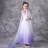 ♥SG Ready Stock♥Frozen 2 Elsa Anna Party Dress Costume For Girls Kids Children Gift Dress Princess Dress Long sleeve with removable cape in Cotton with Hair Accessories