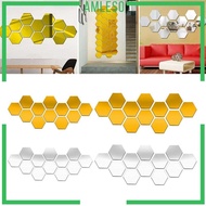 [Amleso] 60Pcs/Set 3D Hexagon Acrylic Mirror Wall Stickers DIY Art Wall Stickers Living Room Mirrored Decorative Stickers