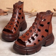 PLOVER Women's Genuine Leather Casual Sandals with Platform Sole