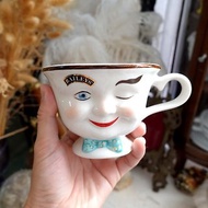 美國中古董90年代立體陶瓷笑臉娃娃茶杯咖啡杯咖啡店家居品味擺設