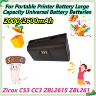 2000/2600mAh For Zicox CS3 CC3 Portable Printer Battery ZBL261S ZBL261 Large Capacity Universal Batt