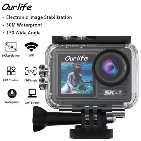 Ourlife MTR42 5K Action Camera 4K60FPS 2.0 Touch LCD Screen EIS WiFi 170° 30M Waterproof 5X Zoom Act