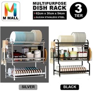 SUS304 Stainless Steel 3 Tier Multipurpose dish rack With Utensil Holder, Cutting Board And Knife Ho