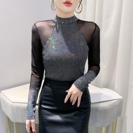 Sequined Mesh Casual Top for Women