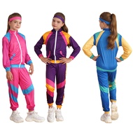 Yeahdor Kids 80s Tracksuit Kids Hip Hop Costume Top Pants Sets Outfit Retro Dance Sportswear