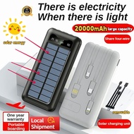 【Ready Stock】PD22.5w Solar Powerbank 20000mAh Built-in 4 Cable PowerBank Fast Charger LED Light Powe