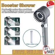 [SG In Stock]High Pressure Shower Head Handheld 3 Mode One Button Stop Detachable Setting Booster Shower Set