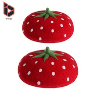 [Blesiya] Strawberry Beret Hat Warm Soft Costume Accessories Fashionable Artist Hat Wool Beret Hat C