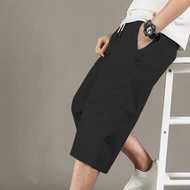 Slim Fit Three Quarter Pants Basic Men Elastic Waist Shorts Men 3/4 Pants with Back Pocket 4 Colors