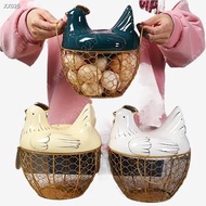 ♈﹍Large Stainless Steel Mesh Wire Egg Storage Basket with Ceramic Farm Chicken Handles（Can Hold 25pc