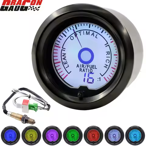 Dragon 52mm 2" Auto Car Air Fuel Ratio Gauge LCD Digital Display 7 Colors Light Narrowband Oxygen O2