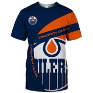 in stockTops Summer Casual Edmonton Men's Blue orange stitching white note print Oilers T-shirts