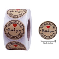 500PCS Round  Handmade Thank you Kraft Paper Packaging Sticker Label for Candy Bag Wedding Door Gift Box Stickers