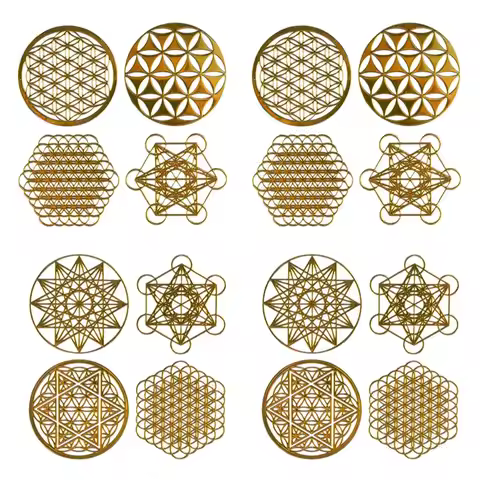 16Pcs/Set Metal Energy Decor Sticker Flower of Life Children's Day Gifts 7 Chakra Copper Energy Towe