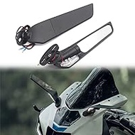 QIDIAN Motorcycle Mirror Windwing Adjustable Rotating Side Mirror ZX25R ZX10R ZX-636 Ninja 250 300 400 H2 H4 Stainless Steel Rearview Mirror Wing Winglet Accessories (Universal Small with Lights)