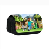 Minecraft double-layer flip cover pencil bag stationery bag childrens printed storage bag as a gift 